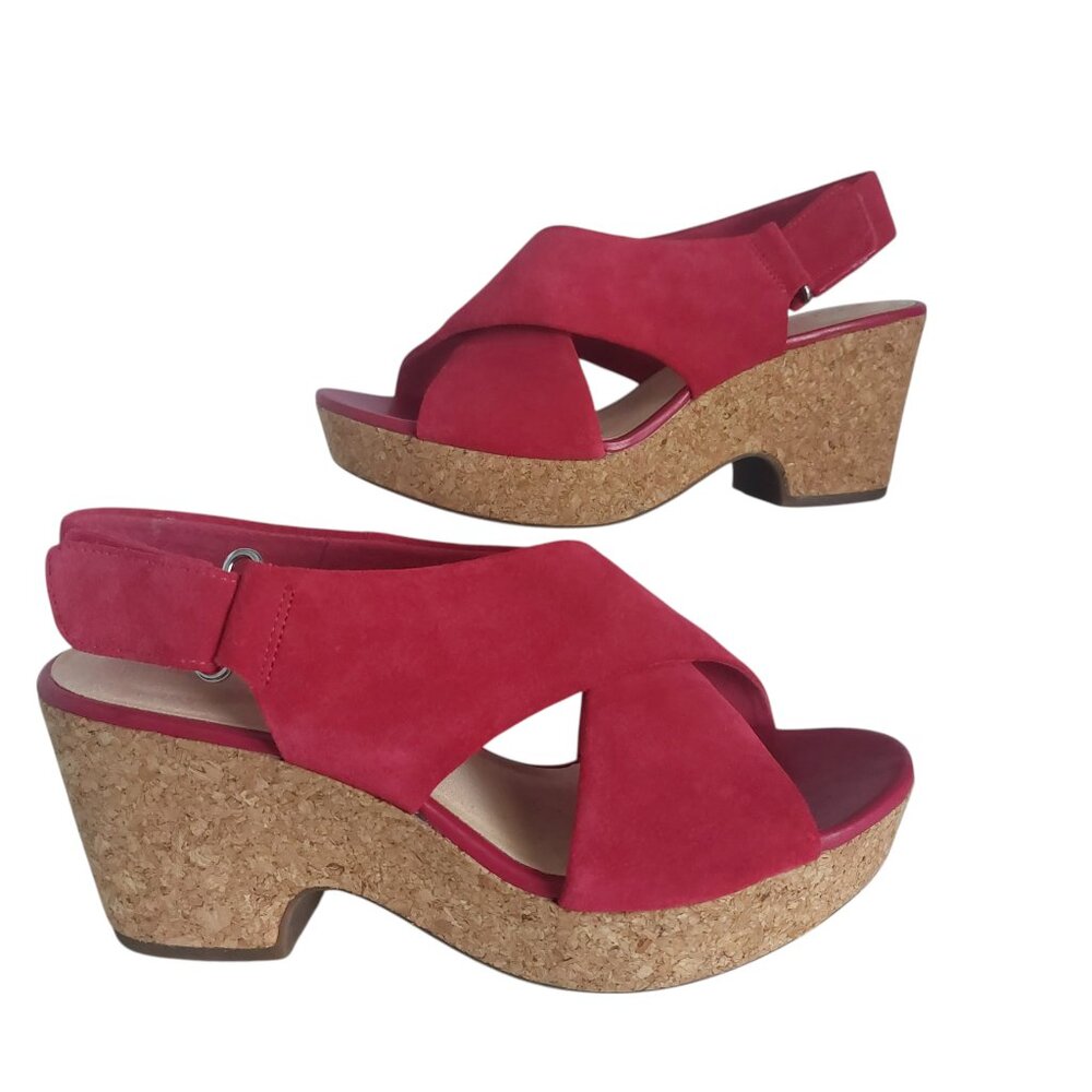Clarks Red Wedge Sandals